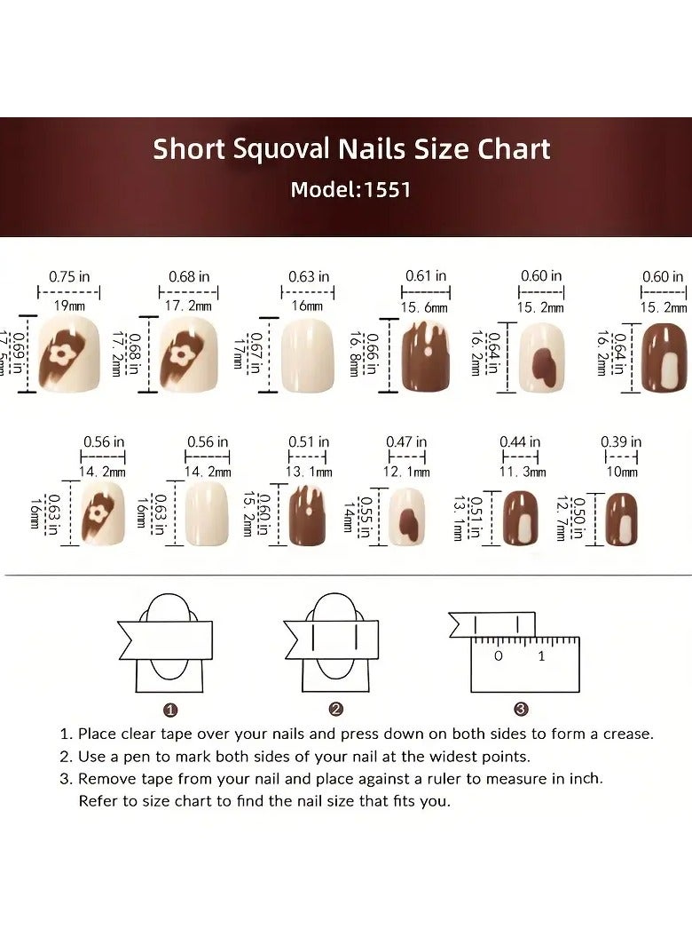 ORiTi أظافر صناعية قصيرة مربعة مزينة بتصاميم هالوين مثل القرع والقمر والنجوم والأشباح - أظافر مزيفة تغطي بالكامل - أظافر لاصقة لطيفة بتصميم هالوين - أظافر أكريليك صناعية للنساء (24 قطعة) - Image 4