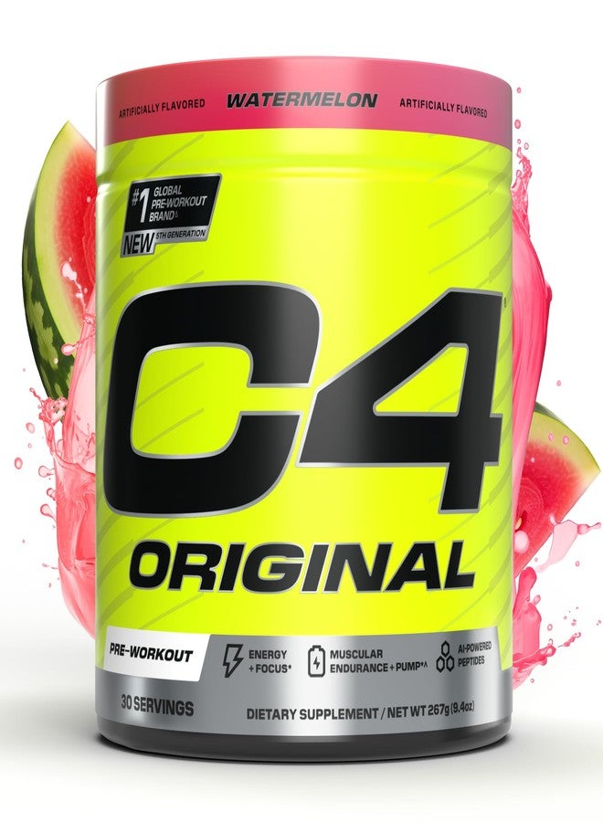 C4 Original Pre Workout Powder Sugar Free for Men & Women 200mg Caffeine + CarnoSyn Beta-Alanine + Creatine + AI Peptides - Watermelon, 30 Servings - Image 1
