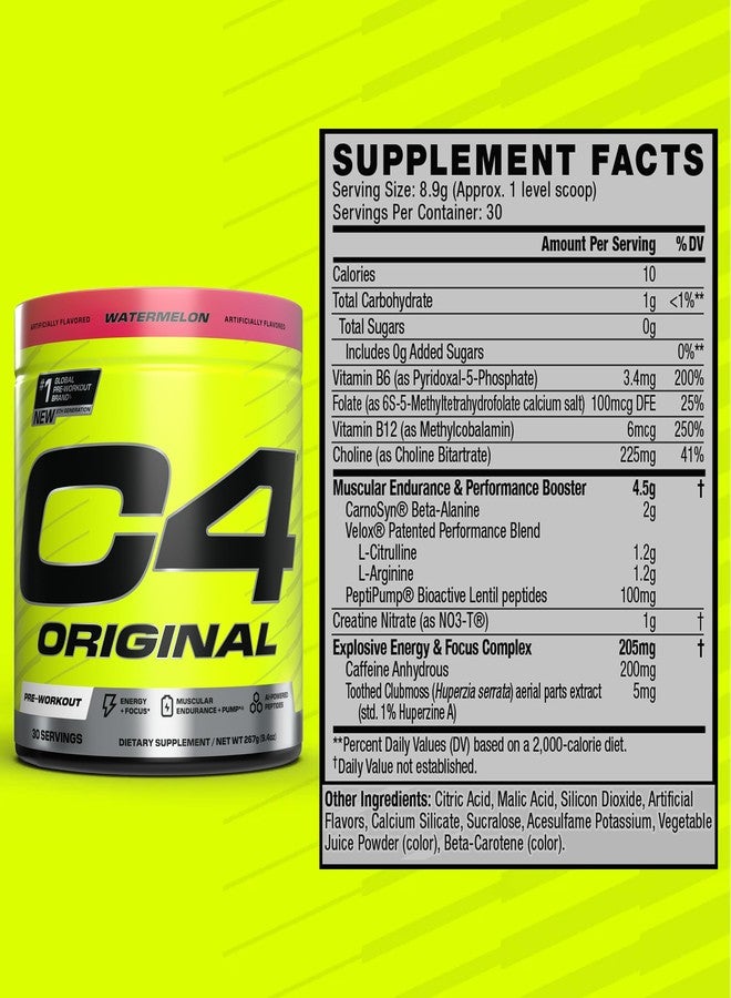 C4 Original Pre Workout Powder Sugar Free for Men & Women 200mg Caffeine + CarnoSyn Beta-Alanine + Creatine + AI Peptides - Watermelon, 30 Servings - Image 3