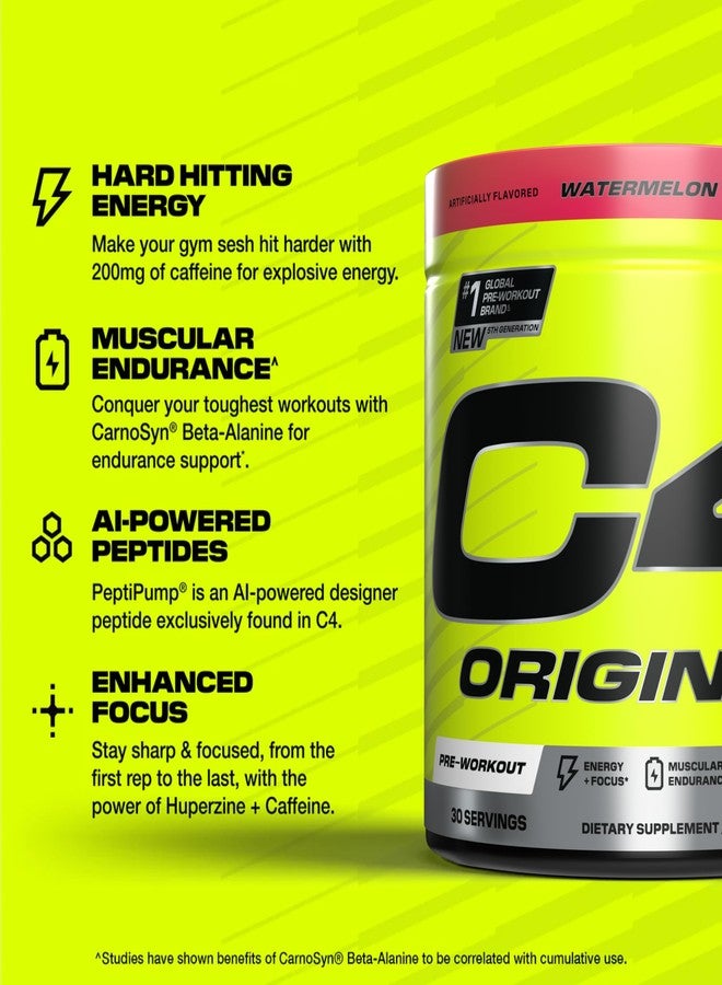 C4 Original Pre Workout Powder Sugar Free for Men & Women 200mg Caffeine + CarnoSyn Beta-Alanine + Creatine + AI Peptides - Watermelon, 30 Servings - Image 2