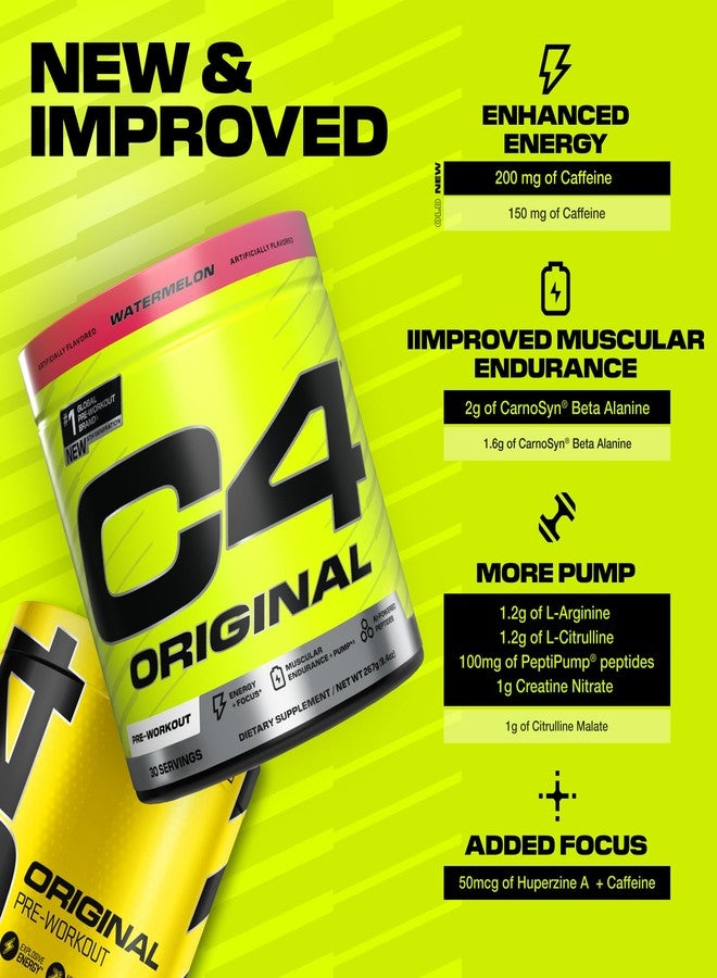 C4 Original Pre Workout Powder Sugar Free for Men & Women 200mg Caffeine + CarnoSyn Beta-Alanine + Creatine + AI Peptides - Watermelon, 30 Servings - Image 4