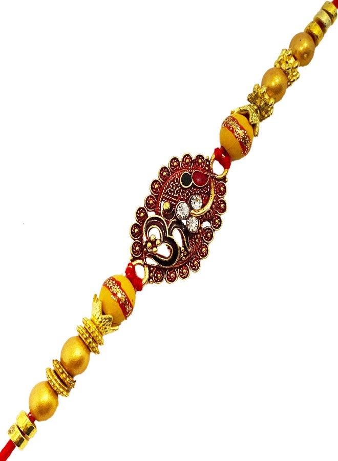 brown leaf® Omm Design Red Thread Golden Finish Rakhi Combo For Rakshabandhan For Brother & Family Pack (Set Of 2) - Image 2