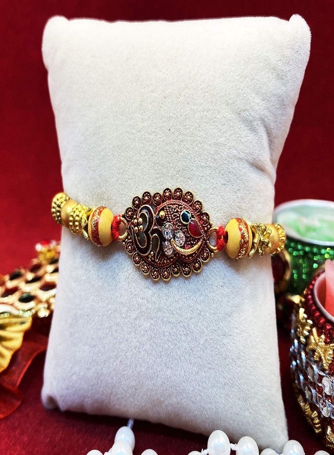 brown leaf® Omm Design Red Thread Golden Finish Rakhi Combo For Rakshabandhan For Brother & Family Pack (Set Of 2) - Image 3