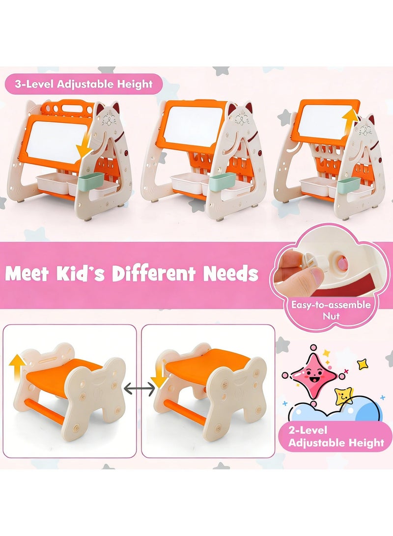 XICEN 3 in 1 Kids Table and Chair Set, As Kids Art Easel and Kids Book Rack, Double-Sided Magnetic Dry Erase Board with Two Storage Baskets, Pen Container, Adjustable Height Activity Table Set for Drawing Reading - Image 5