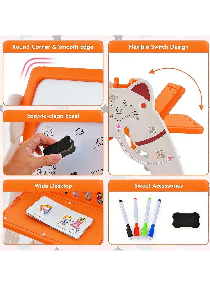 XICEN 3 in 1 Kids Table and Chair Set, As Kids Art Easel and Kids Book Rack, Double-Sided Magnetic Dry Erase Board with Two Storage Baskets, Pen Container, Adjustable Height Activity Table Set for Drawing Reading - Image 4