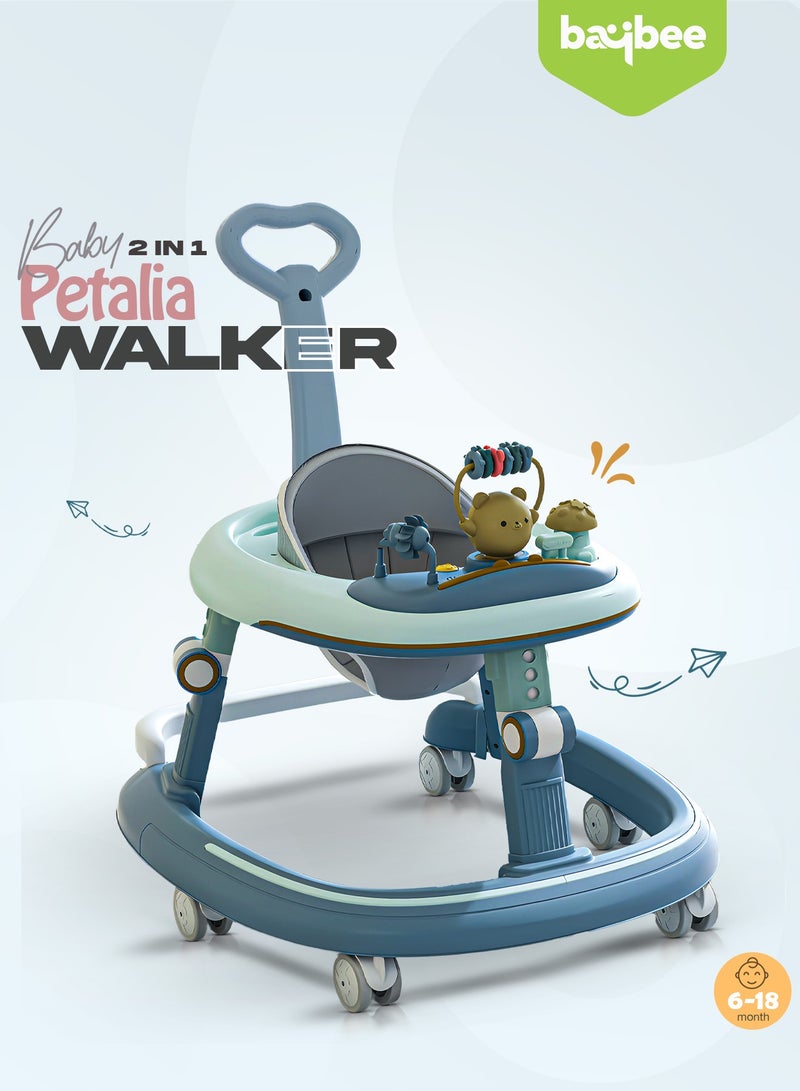 BAYBEE 2 in 1 Petalia Pro Baby Walker for Kids, Foldable Kids Walker with 5 Height Adjustable, Parental Push Handle & Musical Toy Bar | Kids Activity Walker for Toddlers | Push Walker for Baby Boy Girl 6 to 18 Months Green - Image 2