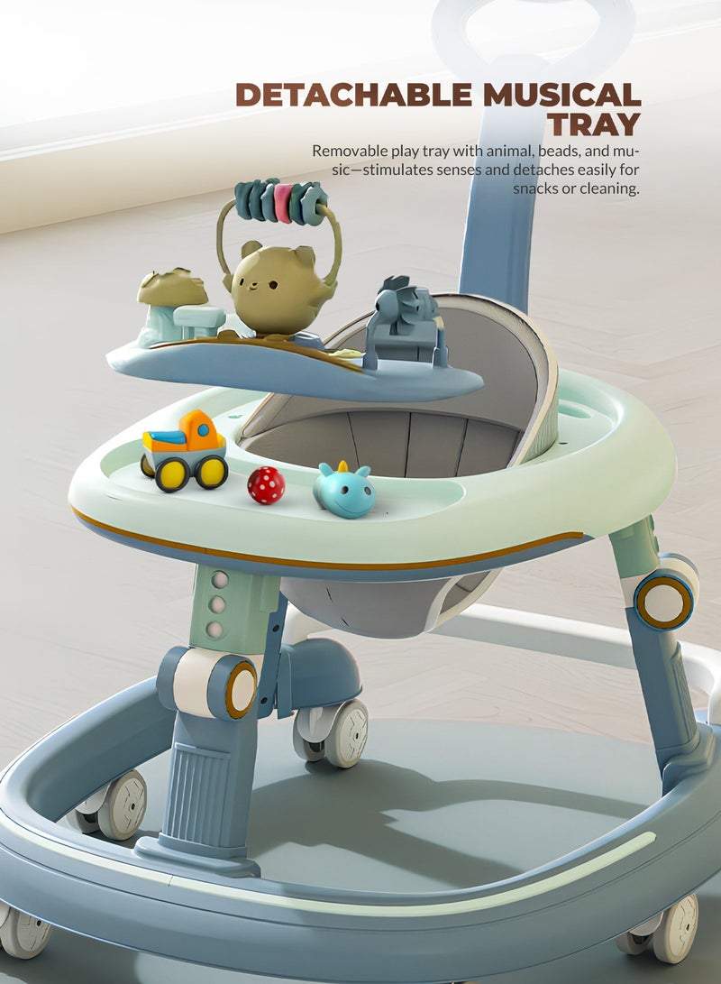 BAYBEE 2 in 1 Petalia Pro Baby Walker for Kids, Foldable Kids Walker with 5 Height Adjustable, Parental Push Handle & Musical Toy Bar | Kids Activity Walker for Toddlers | Push Walker for Baby Boy Girl 6 to 18 Months Green - Image 5