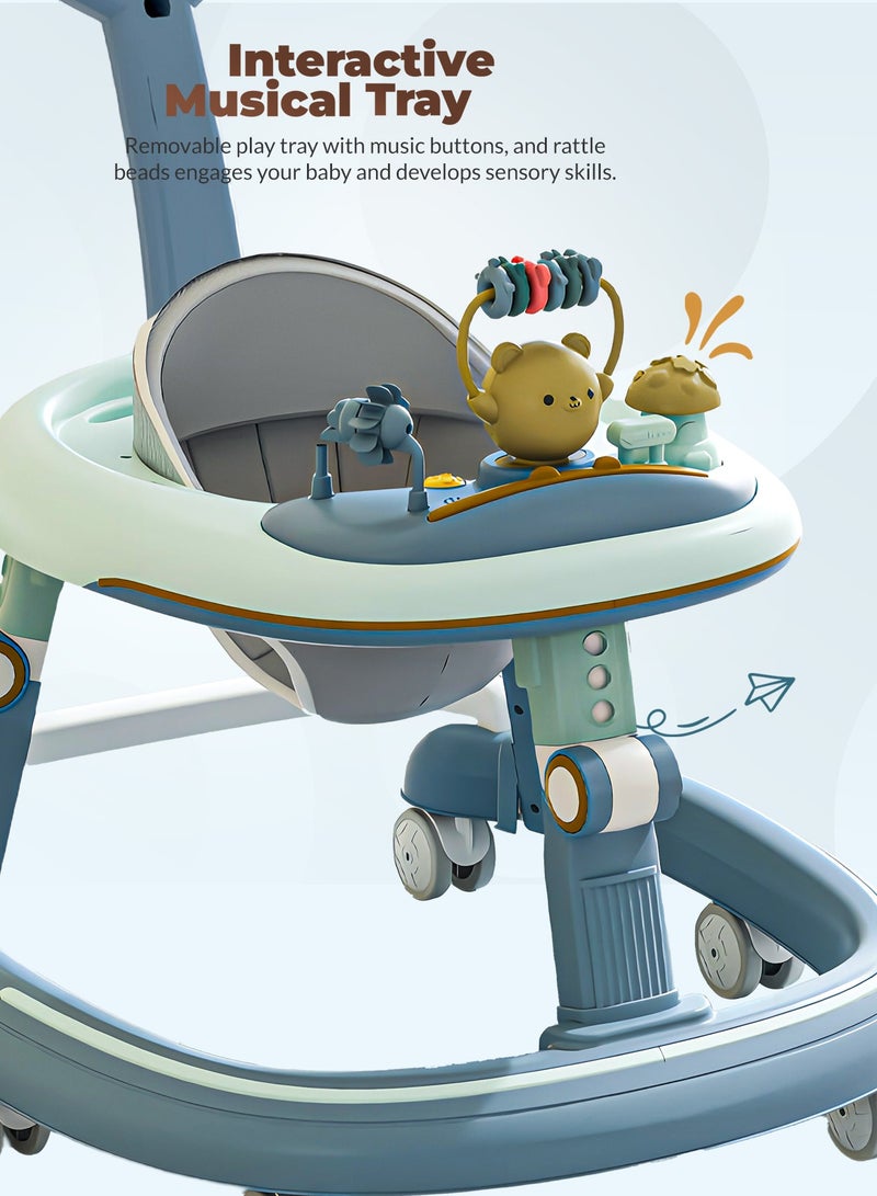 BAYBEE 2 in 1 Petalia Pro Baby Walker for Kids, Foldable Kids Walker with 5 Height Adjustable, Parental Push Handle & Musical Toy Bar | Kids Activity Walker for Toddlers | Push Walker for Baby Boy Girl 6 to 18 Months Green - Image 4