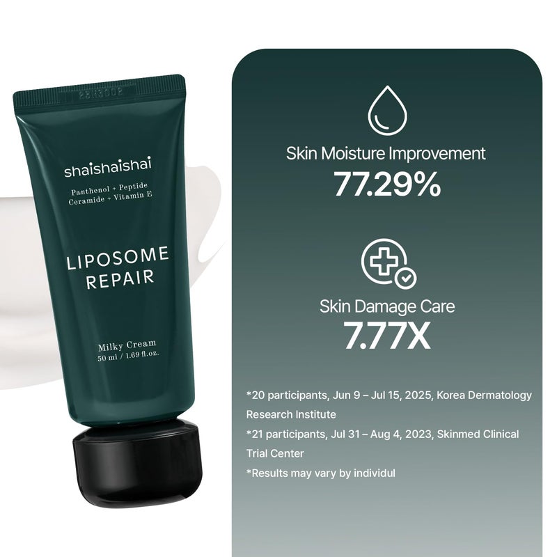shaishaishai LIPOSOME REPAIR MILKY Cream, Hydrating Lightweight Barrier, Collagen Boost, Ultra-Soothing Moisture, Non-greasy, Fragrance-Free, Korean Skincare, 1.69 fl oz - Image 5