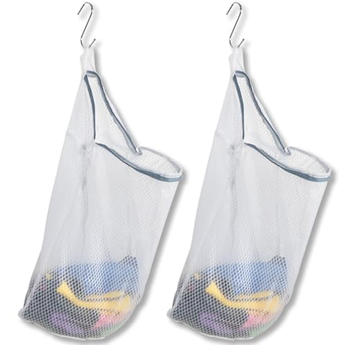 Cociat 2Pcs Mesh Hanging Laundry Bags for Washing Machine 15 X 12 inch Wash Bag for Clothes Delicates Lingerie with S Hooks - Image 1