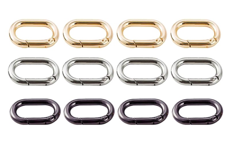 Bobeey 12pcs Mixed Color Carabiner Metal Spring Key RingSpring Snap Hooks ClipOval Ring for BagsPurses