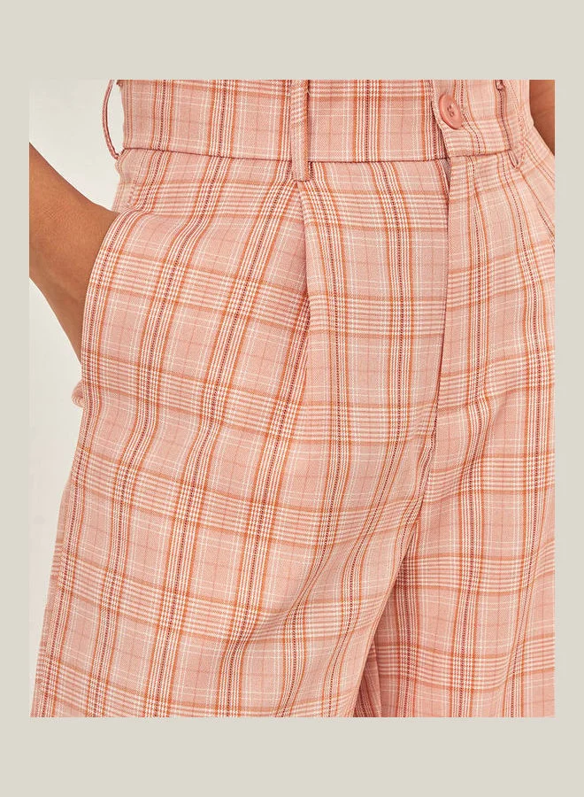 Styli Tartan Checked High Waist Wide Leg Trouser
