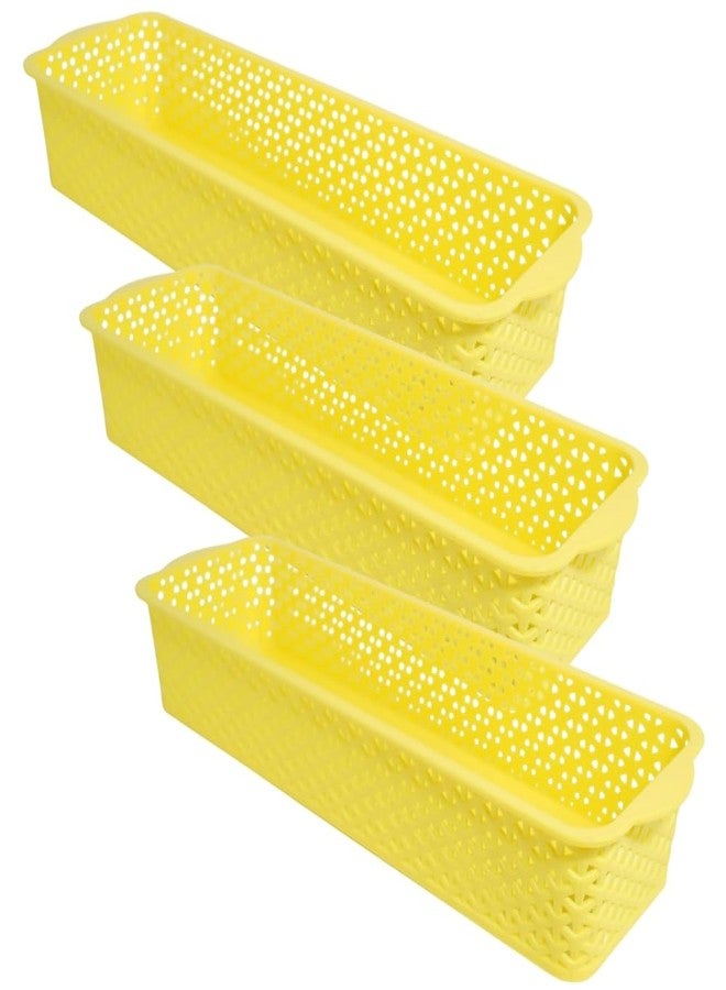 Simply Home Deskmate Multi-Purpose Plastic Storage Basket|Durable Stackable Organizer Tokri For Home,Kitchen,Bathroom & Office|Cutlery Tray,Cosmetics,Stationery|Set Of 3|Yellow - Image 1