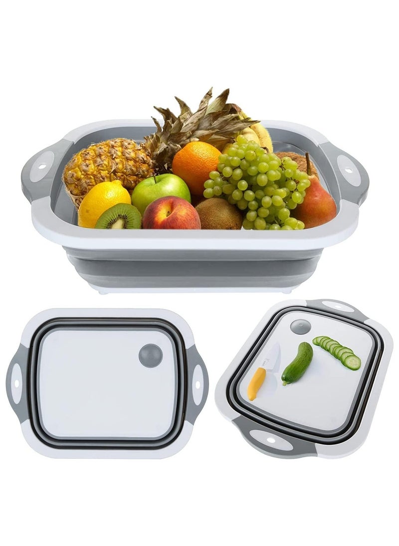 وعاء غسيل التخييم ولوح تقطيع مع قابس تصريف، أبيض/رمادي - Image 1