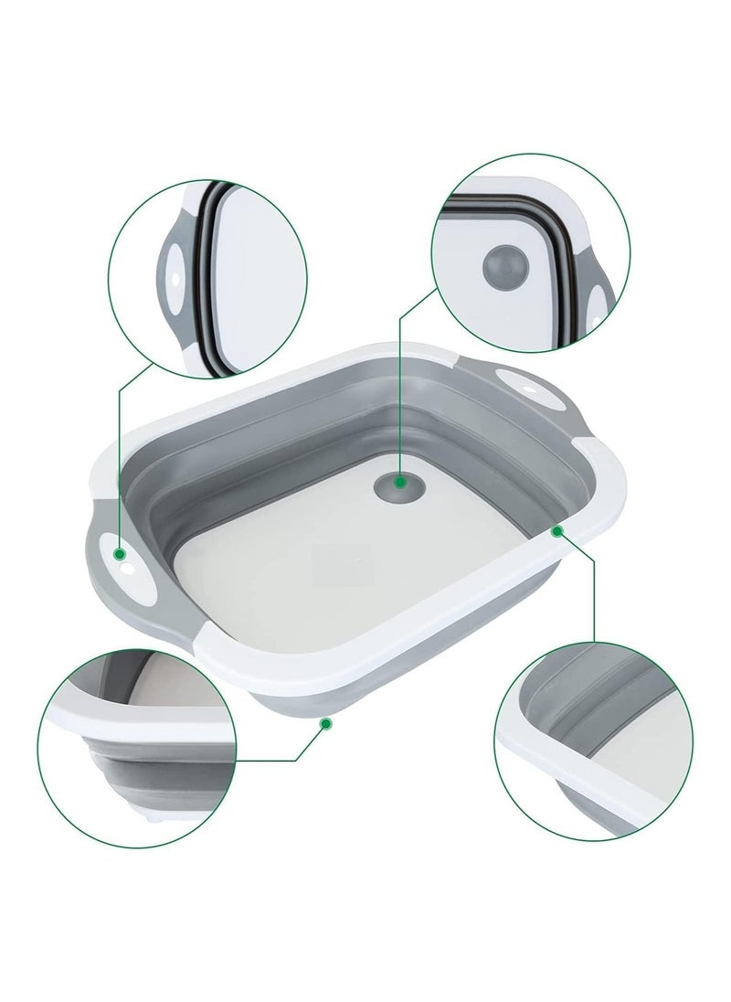 وعاء غسيل التخييم ولوح تقطيع مع قابس تصريف، أبيض/رمادي - Image 4