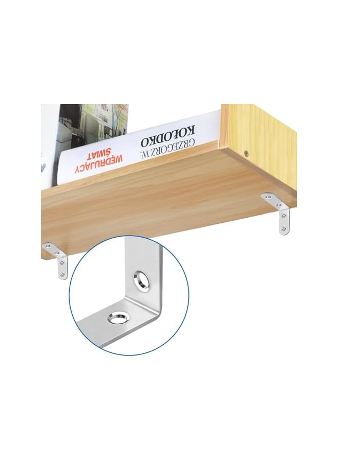 PROMASS promass Stainless Steel Corner Braces, 16 Pcs 40 x 40mm 90 Degree Right Angle L-Shaped Bracket Joint and 4 Pcs Plat Straight Braces Fastener for Wood Shelf Cabinet Chair Table, with 80 Screws  - Image 2