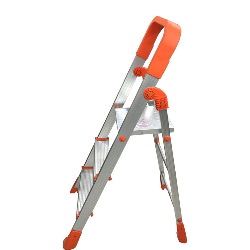 CIPLA PLAST CIPLA PLAST 3 Step Foldable Aluminium Ladder for Home with Scratch Resistant Ladder for Home Anti Skid Shoes and Extra Strong Wide Steps Titanium 3 Step Orange  - Image 1