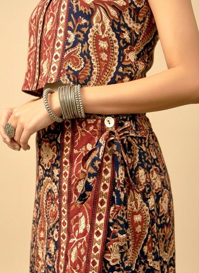 WineRed Wine Red Printed Shirt Collar Shirt & Skirt Co-Ords - Image 3