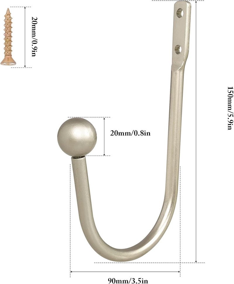 HEMOUR Curtain Holdback, 4 Pcs Wall Mounted Drapery Tiebacks with Screws, Heavy Duty Metal Decorative Window Drapery Holder Curtain Hook, Silver - Image 3
