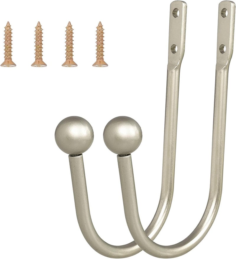 HEMOUR Curtain Holdback, 4 Pcs Wall Mounted Drapery Tiebacks with Screws, Heavy Duty Metal Decorative Window Drapery Holder Curtain Hook, Silver - Image 2