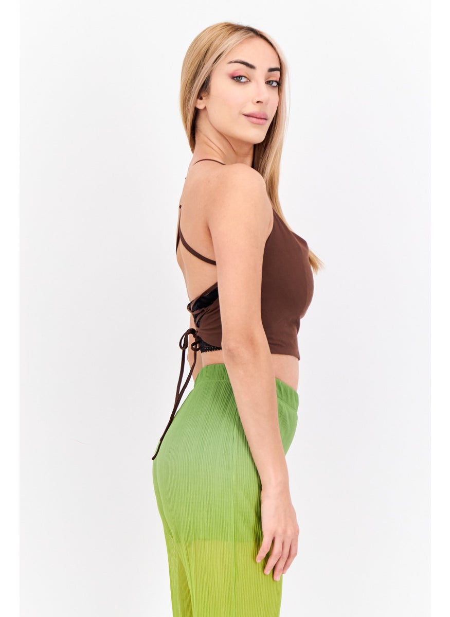 MANGO Women Cowl Neck Sleeveless Solid Tank Top, Brown  - Image 2