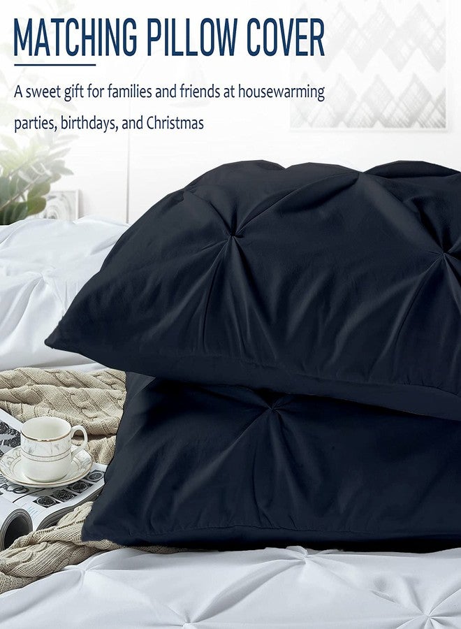 Crown Collection مجموعة كراون الفاخرة للفنادق، 1000 خيط، مضاد للحساسية، فائق النعومة، 100% قطن مصري، مقاس كاليفورنيا كينج 98 بوصة × 104 بوصة، غطاء لحاف أزرق داكن سادة مزين بتفاصيل دقيقة، مزود بسحاب، بالإضافة إلى طقم غطاءي وسادة. - Image 2