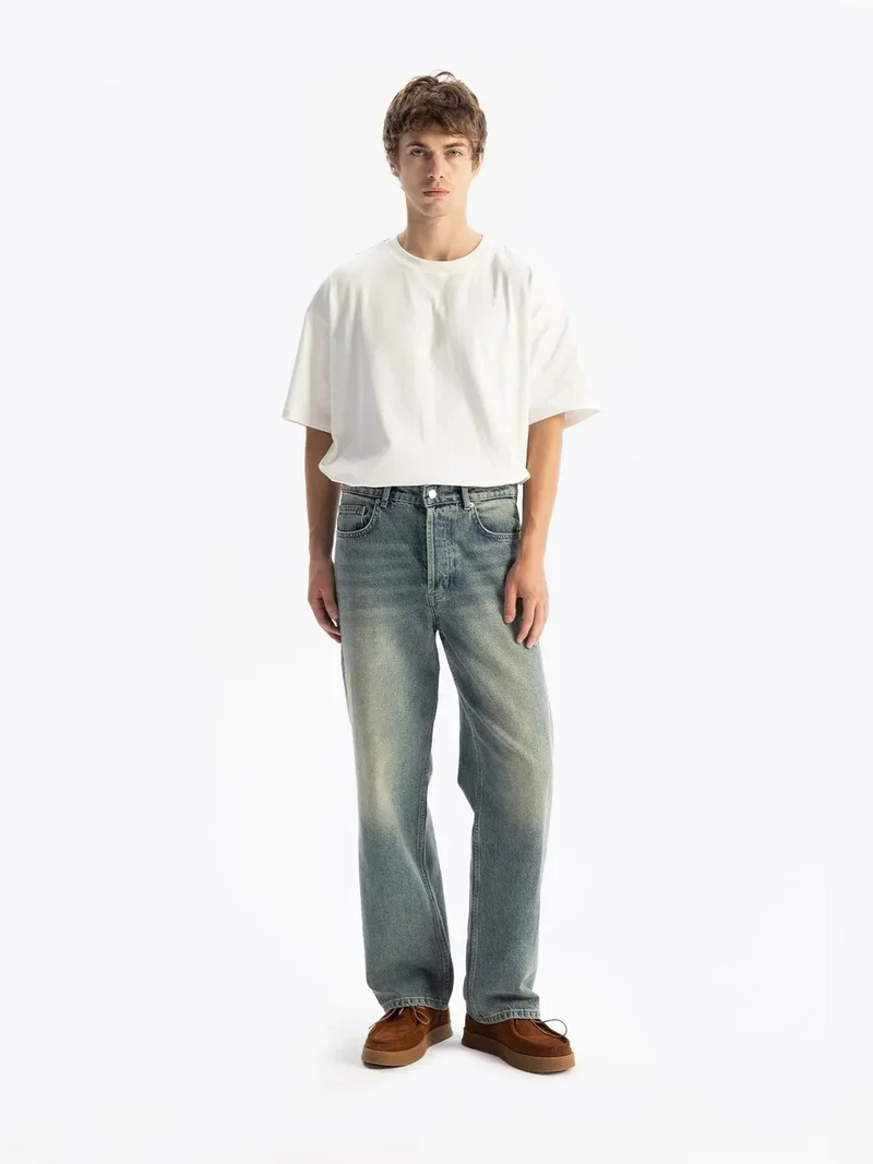 GIESTO Mid Waist Straight Leg Denim Jeans