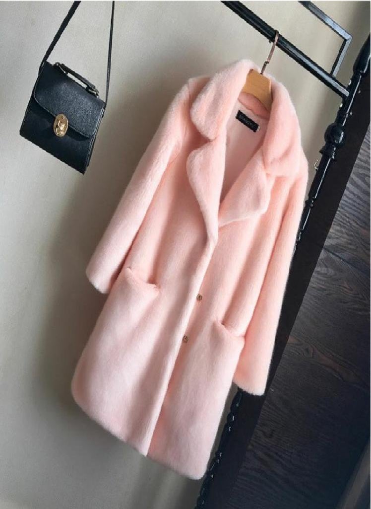 Eckek - Women Mink Faux Fur Coat Solid Female Turn Down Collar Winter Warm Fake Fur Lady Coat Casual Jacket - Image 1