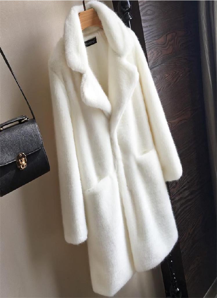 Eckek - Women Mink Faux Fur Coat Solid Female Turn Down Collar Winter Warm Fake Fur Lady Coat Casual Jacket - Image 1