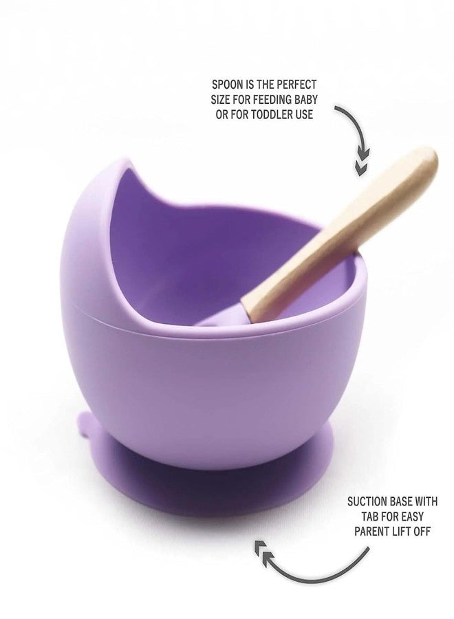 yomith Silicone Baby Food Bowl with Wooden Handle Spoon, Flexible Food-Grade Silicone, Big Super Suction Base, Non-Slip, Kids Training Feeding Tableware Eating Bowl (Purple 1 PCS) - Image 2