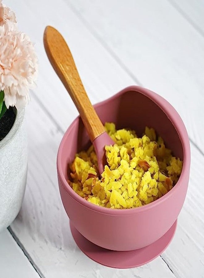 yomith Silicone Baby Food Bowl with Wooden Handle Spoon, Flexible Food-Grade Silicone, Big Super Suction Base, Non-Slip, Kids Training Feeding Tableware Eating Bowl (Purple 1 PCS) - Image 5