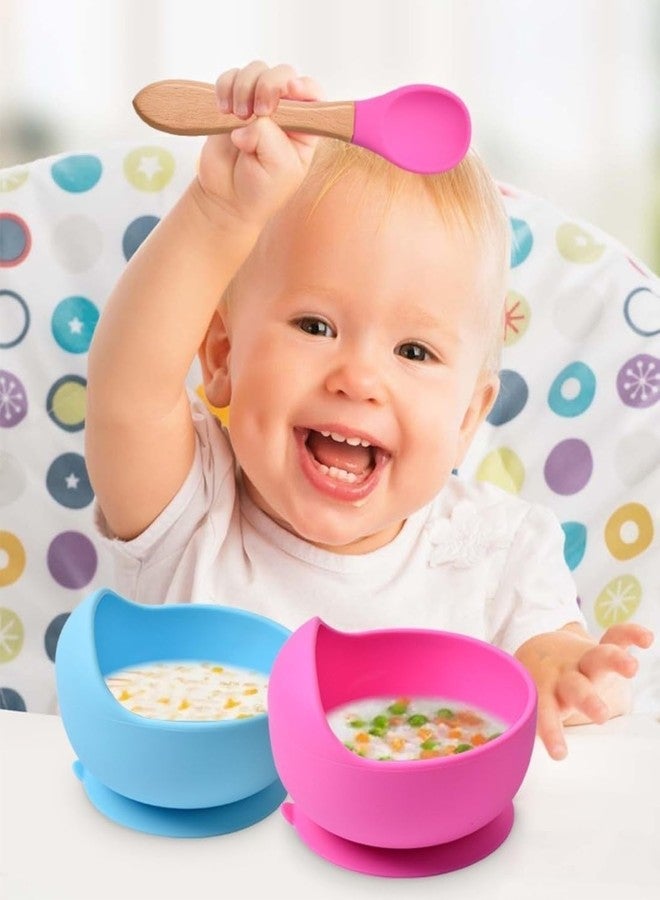 yomith Silicone Baby Food Bowl with Wooden Handle Spoon, Flexible Food-Grade Silicone, Big Super Suction Base, Non-Slip, Kids Training Feeding Tableware Eating Bowl (Purple 1 PCS) - Image 4
