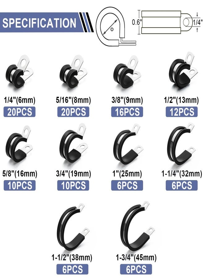 Vesmikit Cable Clamps- 112 PCS Stainless Steel Pipe Clamp Assortment Kit Rubber Cushion Insulated Wire Clamps-10 Sizes 1/4"-1-3/4" Cable Clips for Hose,Tube,Pipe,Automotive Wire,Fuel Line,Brake Line - Image 2