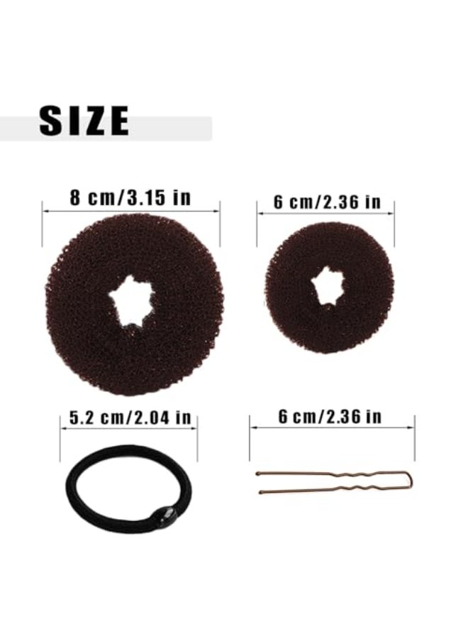 FORESRUM 10 Pcs Hair Bun Maker Donut Bun Maker for Hair5 medium and 5 smallBallet Bun for Women and Kids with Elastic Hair Ties Hair PinsBrown - Image 3