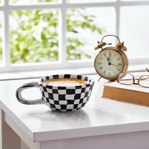 BuleVina Checkered Coffee Mug 5oz 4x2 inch, Creative Irregular Checkerboard Ceramic High-value Retro Afternoon Tea Coffee Cup Set, Novelty Plaid Cup for Office (Black) - Image 3