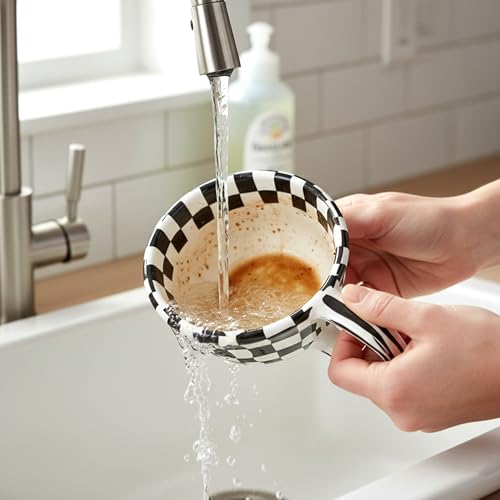 BuleVina Checkered Coffee Mug 5oz 4x2 inch, Creative Irregular Checkerboard Ceramic High-value Retro Afternoon Tea Coffee Cup Set, Novelty Plaid Cup for Office (Black) - Image 4