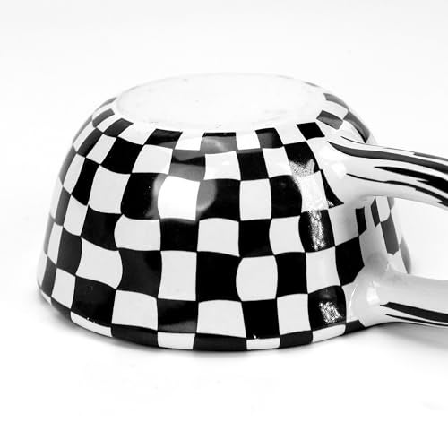 BuleVina Checkered Coffee Mug 5oz 4x2 inch, Creative Irregular Checkerboard Ceramic High-value Retro Afternoon Tea Coffee Cup Set, Novelty Plaid Cup for Office (Black) - Image 5