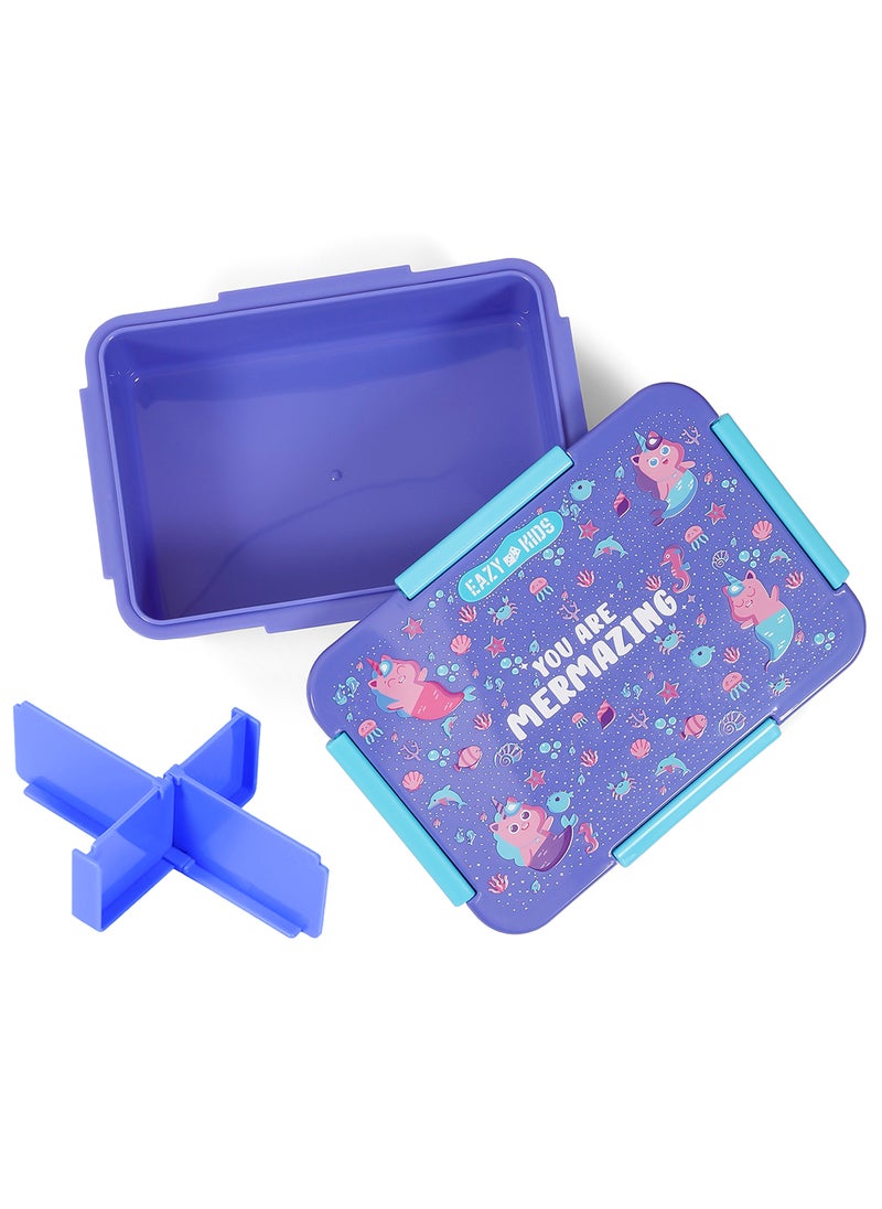 Eazy Kids 1, 2, 3, 4 Compartment Convertible Bento Lunch Box Mermaid - Purple 850Ml  - Image 2