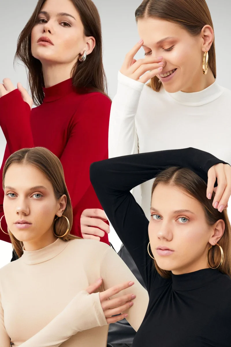 بيبانتولون BIPANTOLON Women's 4-Pack Cut-Out Half Turtleneck Bodysuits
