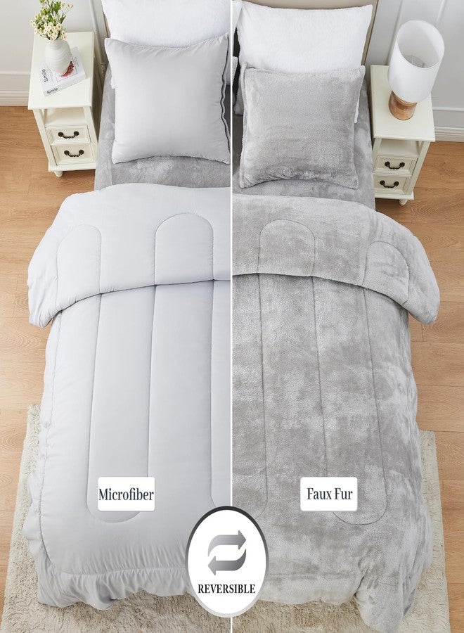 YIYEA Faux Fur Comforter Set Queen Size with Fitted Sheet, Luxury Ultra Soft Fuzzy Comforter, Fluffy Plush Velvet Bedding Comforter Sets for Fall Winter, Cozy Warmth, No Shedding, 4PC, Grey - Image 5
