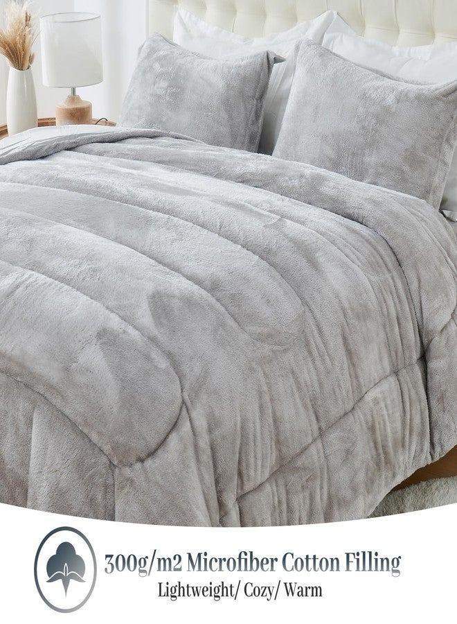 YIYEA Faux Fur Comforter Set Queen Size with Fitted Sheet, Luxury Ultra Soft Fuzzy Comforter, Fluffy Plush Velvet Bedding Comforter Sets for Fall Winter, Cozy Warmth, No Shedding, 4PC, Grey - Image 3