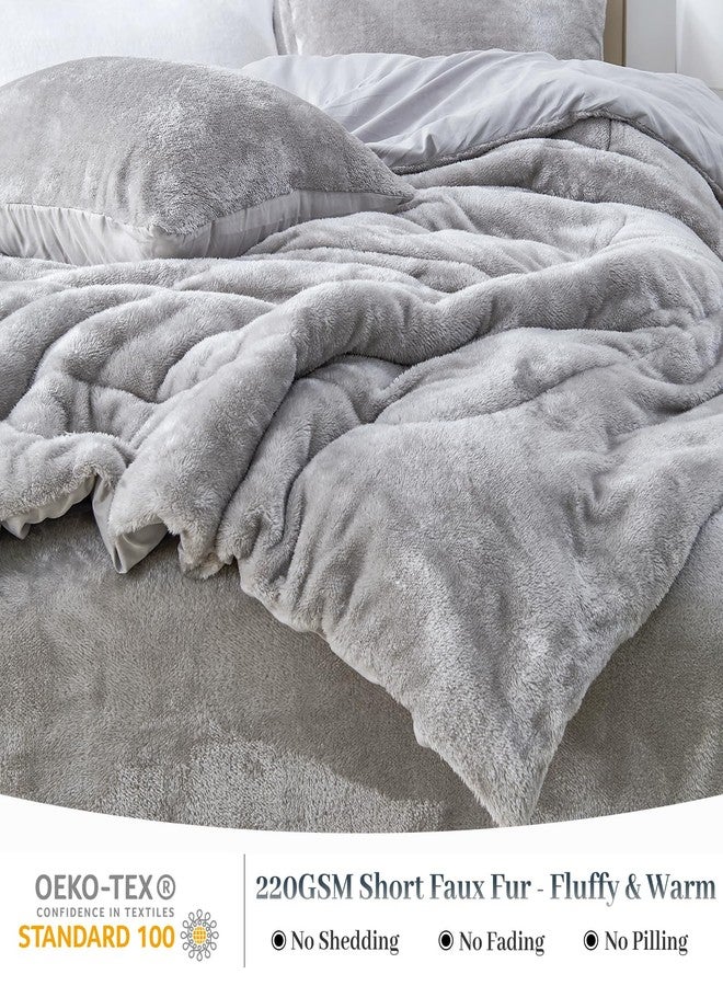 YIYEA Faux Fur Comforter Set Queen Size with Fitted Sheet, Luxury Ultra Soft Fuzzy Comforter, Fluffy Plush Velvet Bedding Comforter Sets for Fall Winter, Cozy Warmth, No Shedding, 4PC, Grey - Image 2