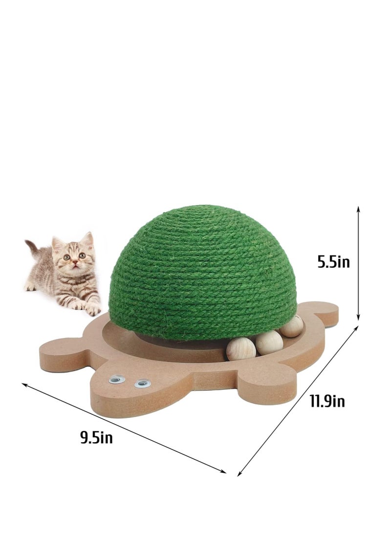A.M Cats Scratching Ball, Natural Sisal Scratching Toy with Roller Track Toys and Wooden Base Kitten Turtle Shape Scratch Post for Indoor Cats Interactive Training Exercise Scratcher for Small Pets - Image 2