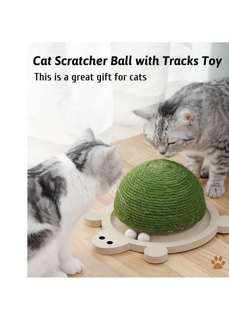 A.M Cats Scratching Ball, Natural Sisal Scratching Toy with Roller Track Toys and Wooden Base Kitten Turtle Shape Scratch Post for Indoor Cats Interactive Training Exercise Scratcher for Small Pets - Image 4
