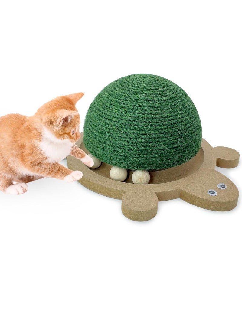 A.M Cats Scratching Ball, Natural Sisal Scratching Toy with Roller Track Toys and Wooden Base Kitten Turtle Shape Scratch Post for Indoor Cats Interactive Training Exercise Scratcher for Small Pets - Image 1