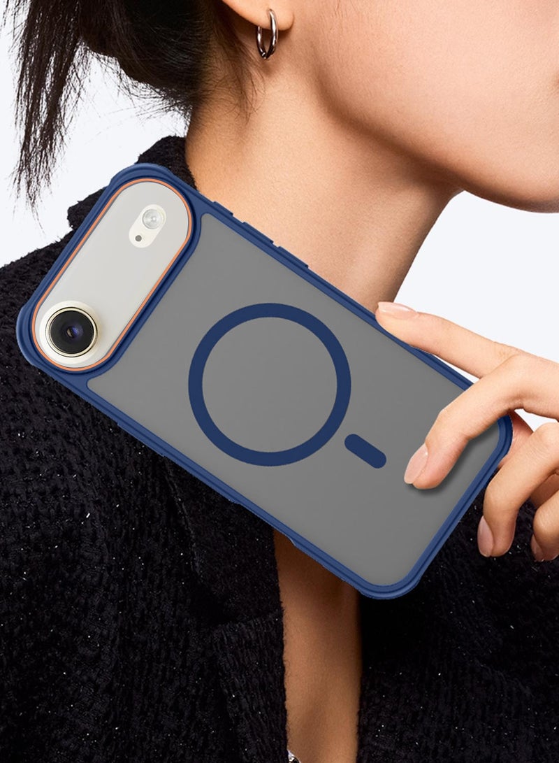 دبليو تيك غطاء خلفي شفاف مطفي هجين لجهاز آبل آيفون Air 5G 2025، مضاد للصدمات، صلب من مادة PC، مع جذب مغناطيسي قوي (MCMPMN) - أزرق بحري - Image 2