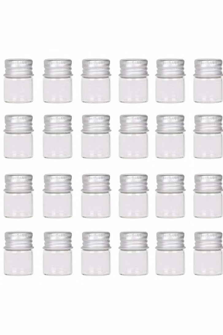 24 Sets Small Glass Bottles with Aluminum Cap Screw Top Lids, Mini Tiny Jars, Clear Message Sample Bottle Storing Beads Wedding Favors Decorations DIY Crafts, Small Wishing Bottle Vials Jars (5 Ml)