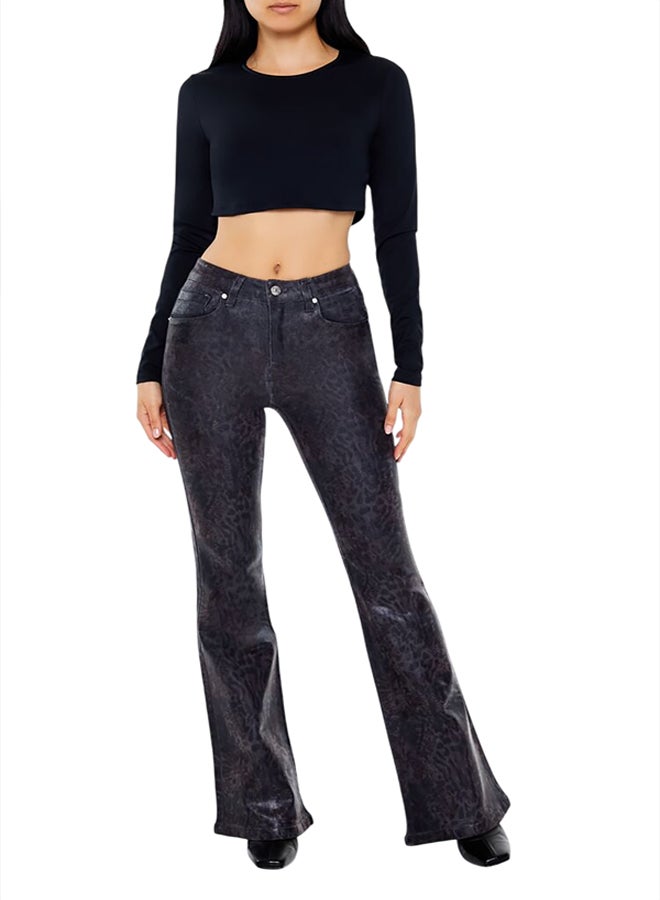 FOREVER 21 Leopard Print Mid-Rise Flare Pants - Image 1