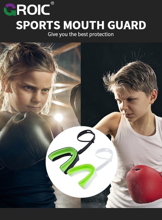 جرويك عبوة من قطعتين من واقي الفم مع حزام، واقي فم رياضي واقي فم ناعم لكرة القدم للشباب والكبار، واقي فم للملاكمة للرجبي والهوكي وكرة السلة والملاكمة وفنون القتال المختلطة ولاكروس - Image 3