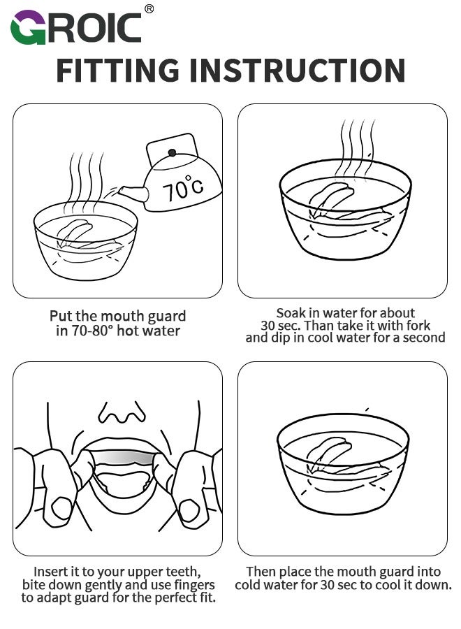 جرويك عبوة من قطعتين من واقي الفم مع حزام، واقي فم رياضي واقي فم ناعم لكرة القدم للشباب والكبار، واقي فم للملاكمة للرجبي والهوكي وكرة السلة والملاكمة وفنون القتال المختلطة ولاكروس - Image 5